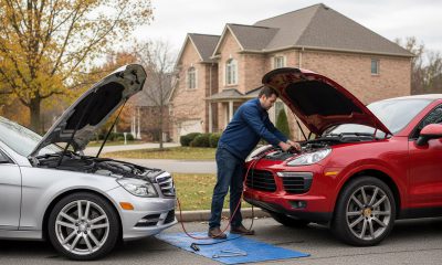 Man Jump Starting Car Battery