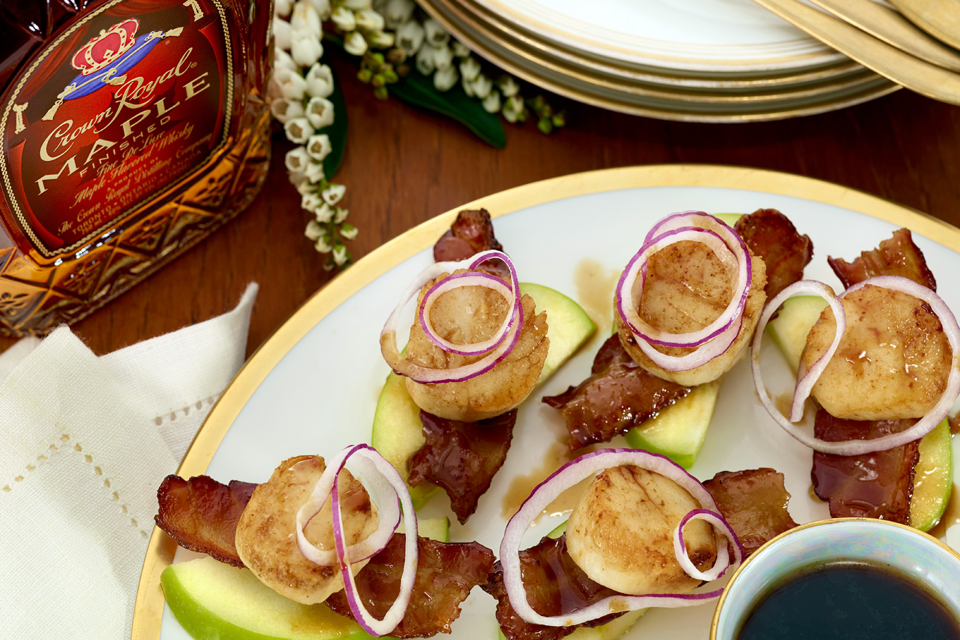 Maple Bacon Scallop and Apple Stacks