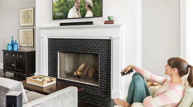 Sound bar on mantle