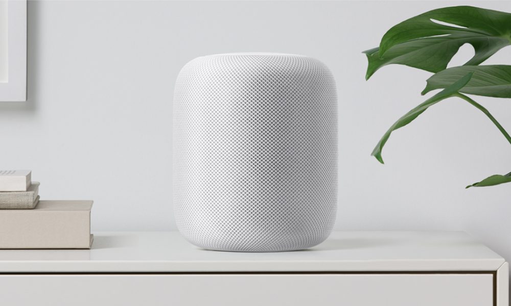 Apple HomePod on White Shelf