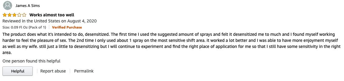 Negative review of Promescent Delay Spray on Amazon