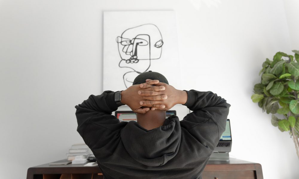 Freelancer sitting in front of computer