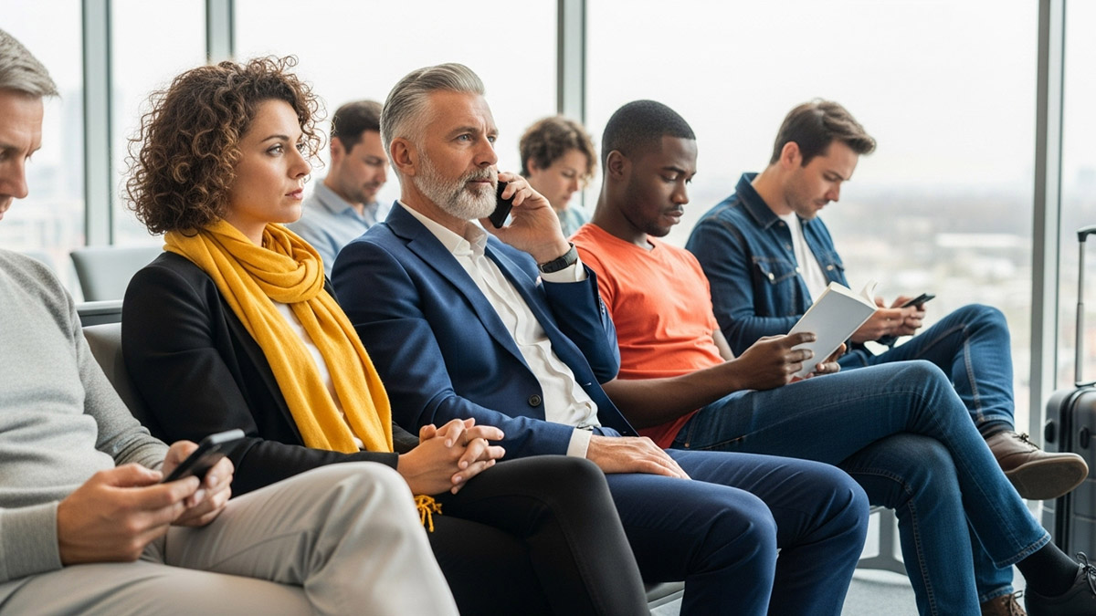 People Waiting To Board At The Airport