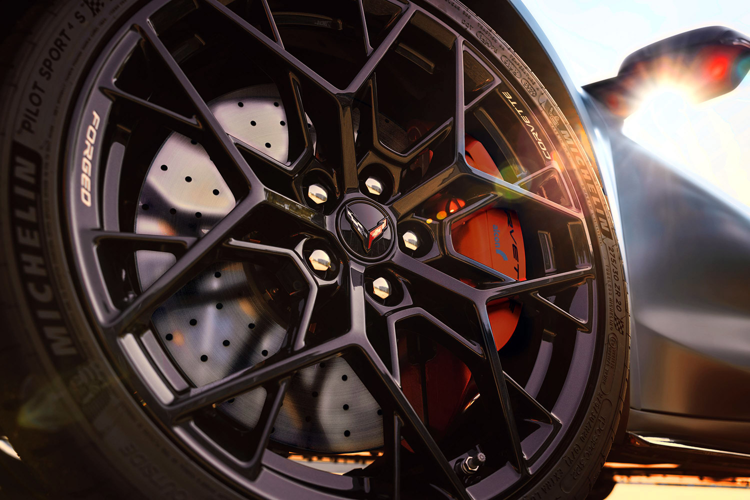 Orange painted calipers on 2026 Chevrolet Corvette ZR1X Quail Silver Limited