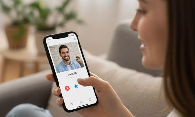 Woman using dating app