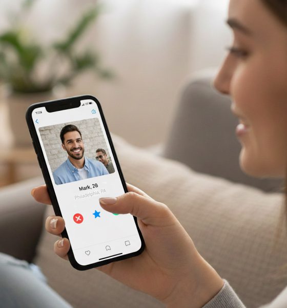 Woman using dating app