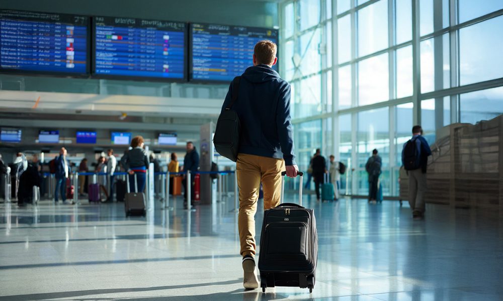 Man Walking Through Airport