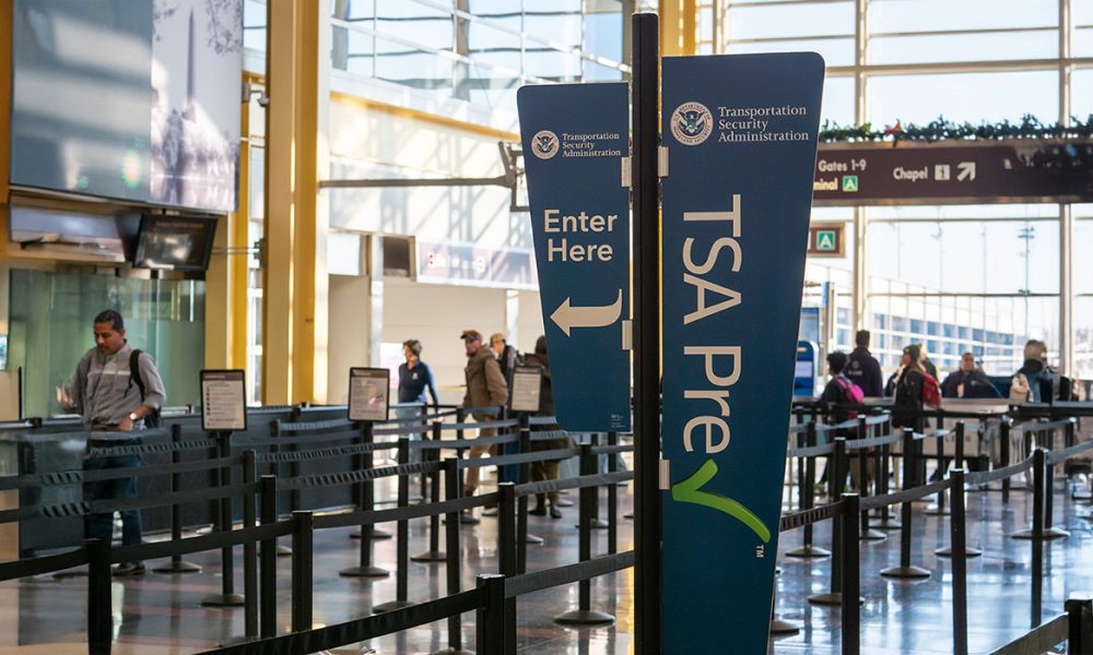 TSA precheck fast lane line before security at Reagan