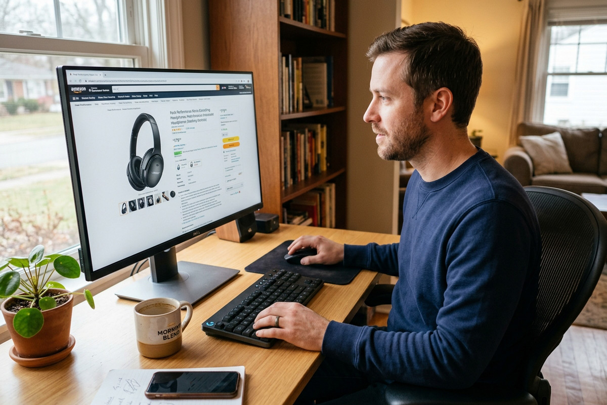 Man Shopping Online For Headphones